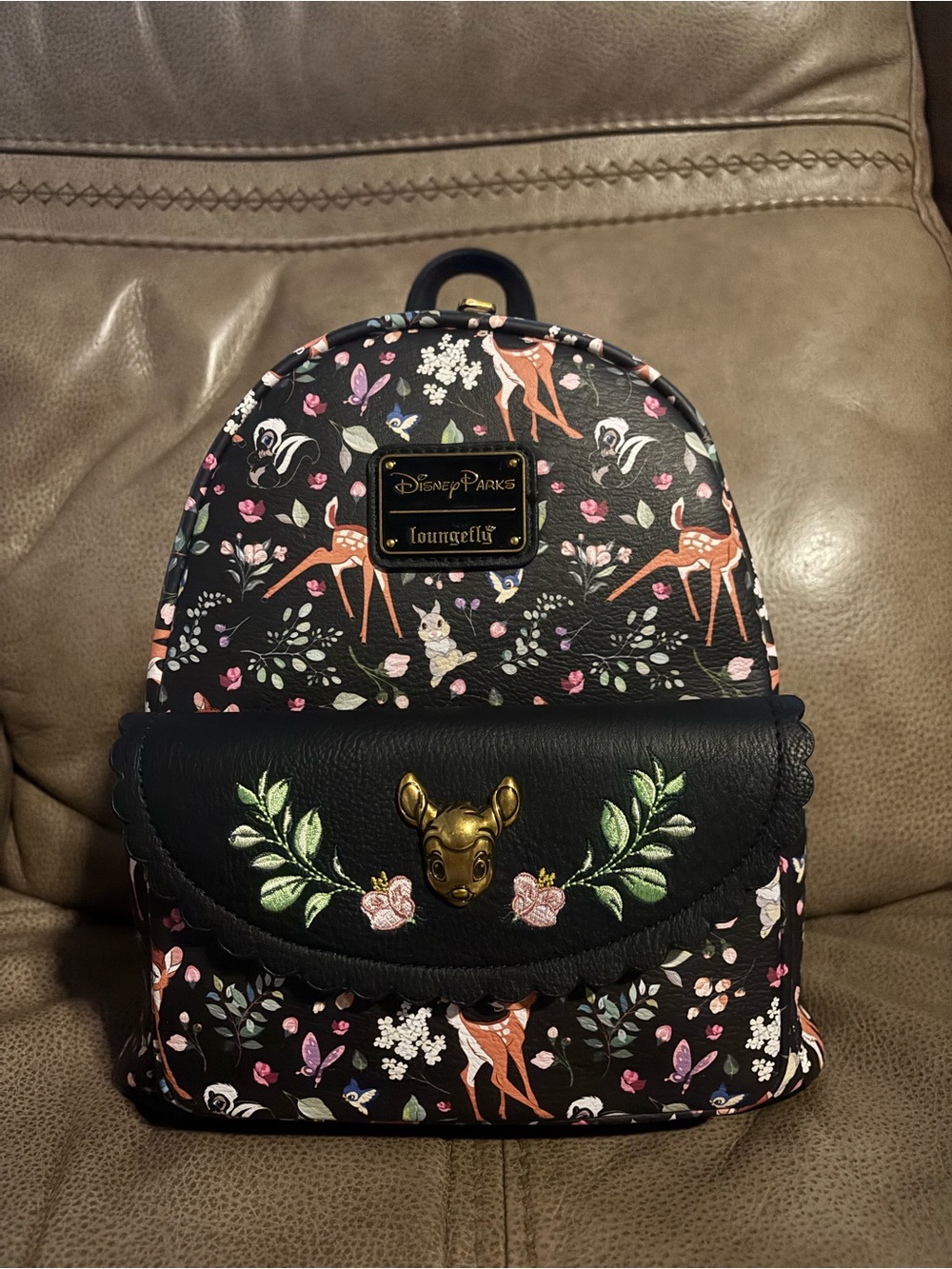Disney Parks Loungefly Bambi Mini Backpack - Black Floral